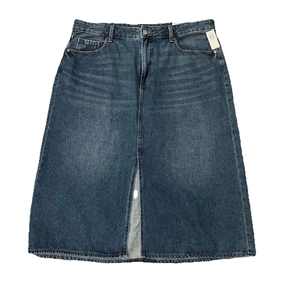 NWT Old Navy Women’s Size 18 Dark Blue A-Line Denim Skirt Front Slit Pockets - Picture 1 of 6